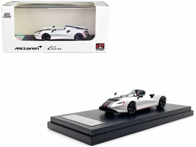 Mclaren Elva Convertible White With Carbon And Red Stripes 1/64 Diecast Model Car By Lcd Models