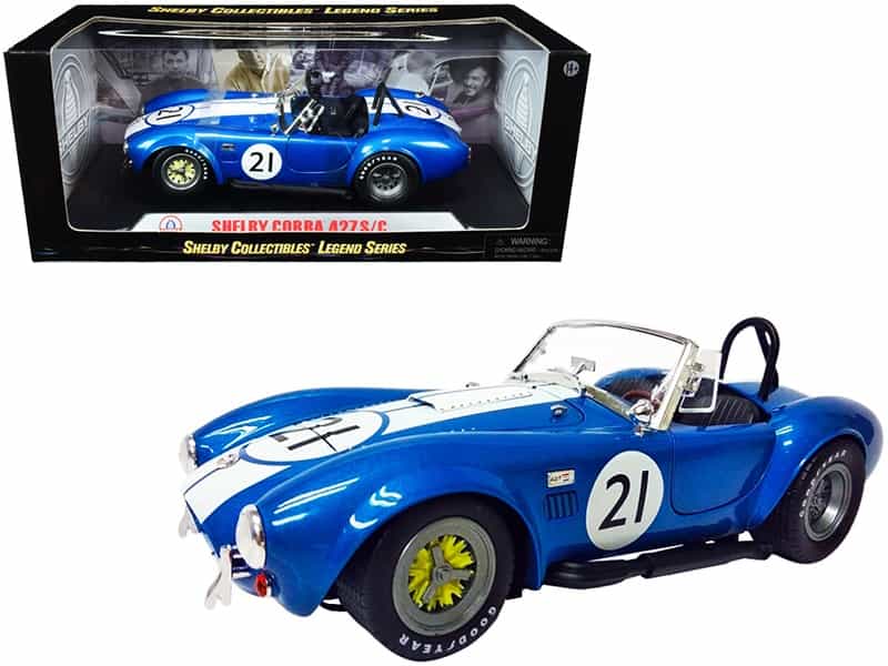 Shelby Cobra 427 S/C #21 Blue Metallic With White Stripes 1/18 Diecast Model Car By Shelby Collectibles
