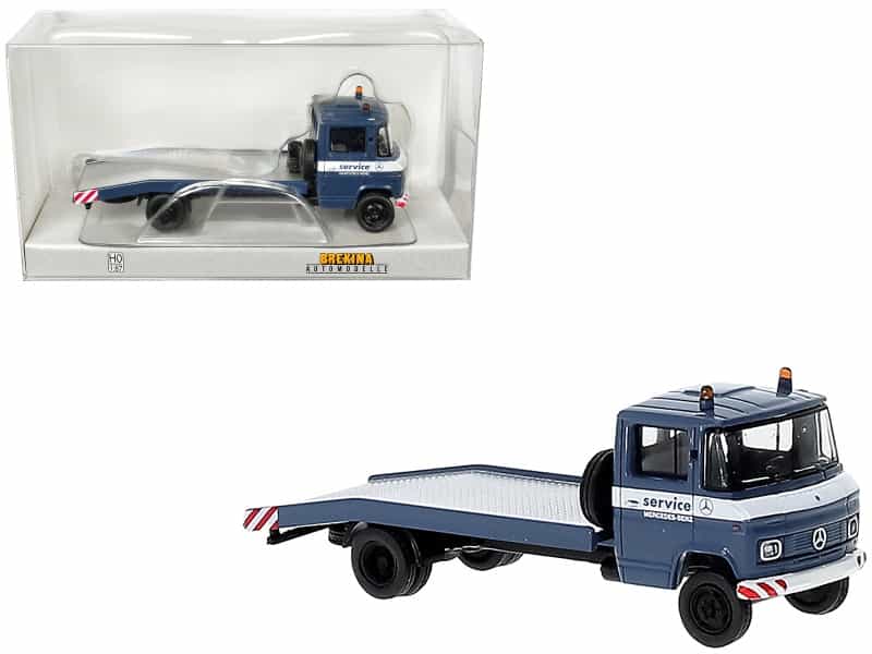 1968 Mercedes-Benz L 608 D Flatbed Truck Blue With White Stripes "Mercedes-Benz Service" 1/87 (Ho) Scale Model Car By Brekina