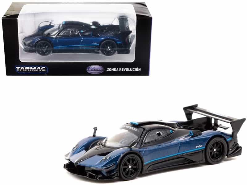 Pagani Zonda Revolucion Blue Metallic And Black With Light Blue Stripes "Global64" Series 1/64 Diecast Model Car By Tarmac Works