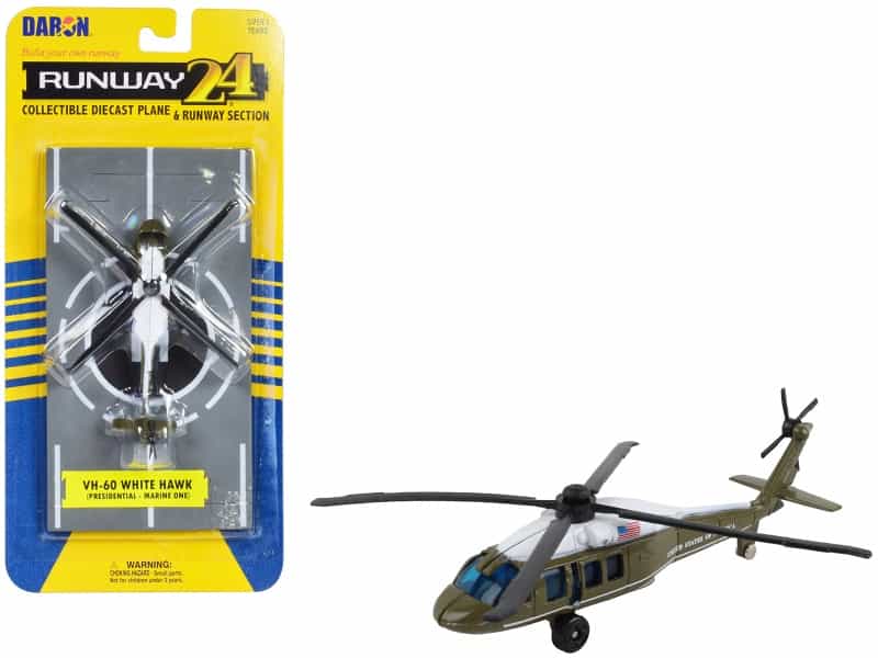 Sikorsky Vh-60 White Hawk Helicopter Olive Drab With White Top "United States Presidential Helicopter - Marine One" With Runway Section Diecast Model By Runway24