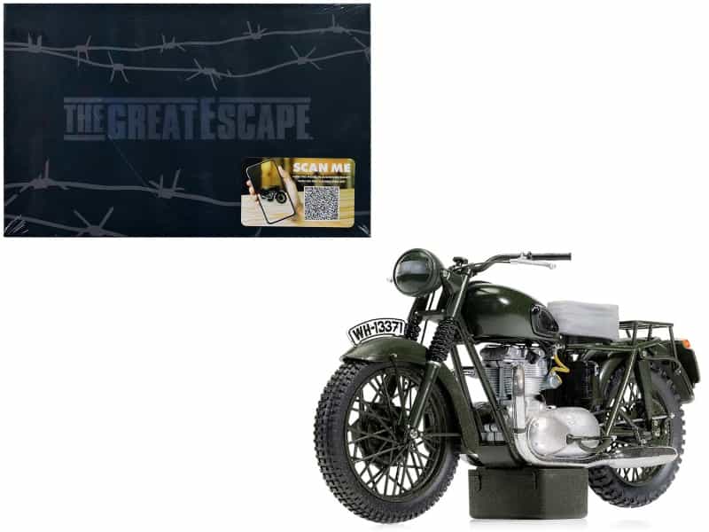Triumph Tr6 Trophy Motorcycle Dark Green (Weathered) "The Great Escape" (1963) Movie Diecast Model By Corgi