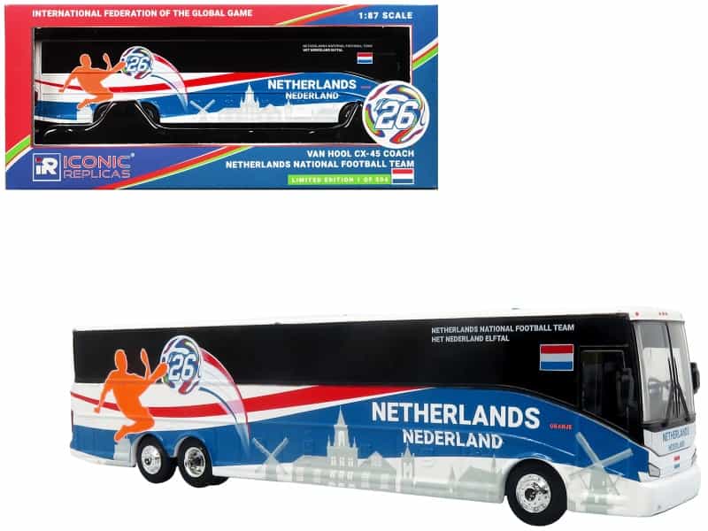 Van Hool Cx-45 Coach Bus "Netherlands National Football Team" White With Graphics "International Federation Of The Global Game" Series Limited Edition To 504 Pieces Worldwide 1/87 (Ho) Diecast Model By Iconic Replicas