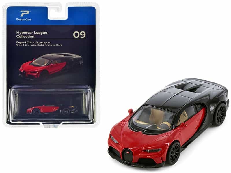 Bugatti Chiron Supersport Italian Red And Nocturne Black "Hypercar League Collection" 1/64 Diecast Model Car By Postercars