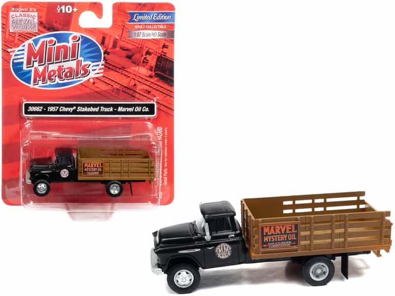 1957 Chevrolet Stakebed Truck Matt Black "Marvel Mystery Oil Co." 1/87 (Ho) Scale Model Car By Classic Metal Works