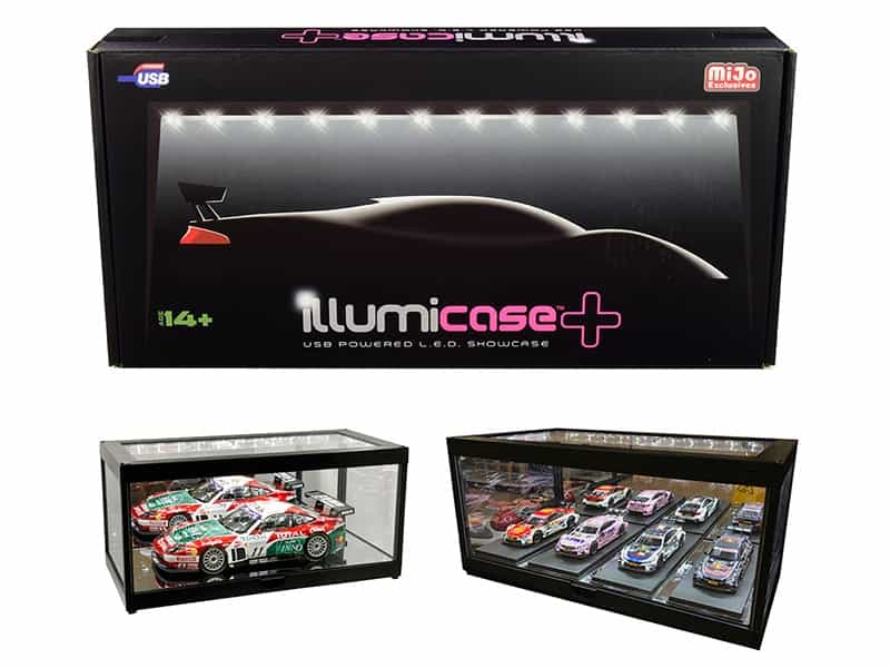 Black Collectible Display Show Case Illumicase+ With Led Lights And Mirror Base And Back For 1/64 1/43 1/32 1/24 1/18 Scale Models By Illumibox