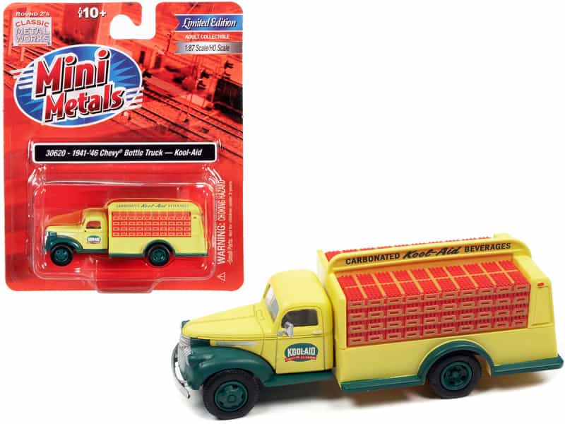 1941-1946 Chevrolet Delivery Bottle Truck Yellow And Green "Kool-Aid" 1/87 (Ho) Scale Model By Classic Metal Works
