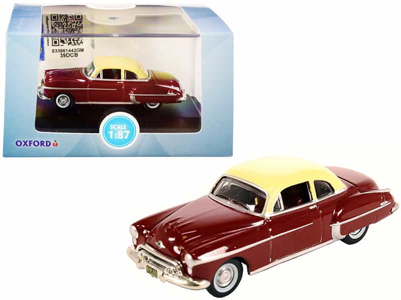 1950 Oldsmobile Rocket 88 Coupe Chariot Red With Canto Cream Top 1/87 (Ho) Scale Diecast Model Car By Oxford Diecast