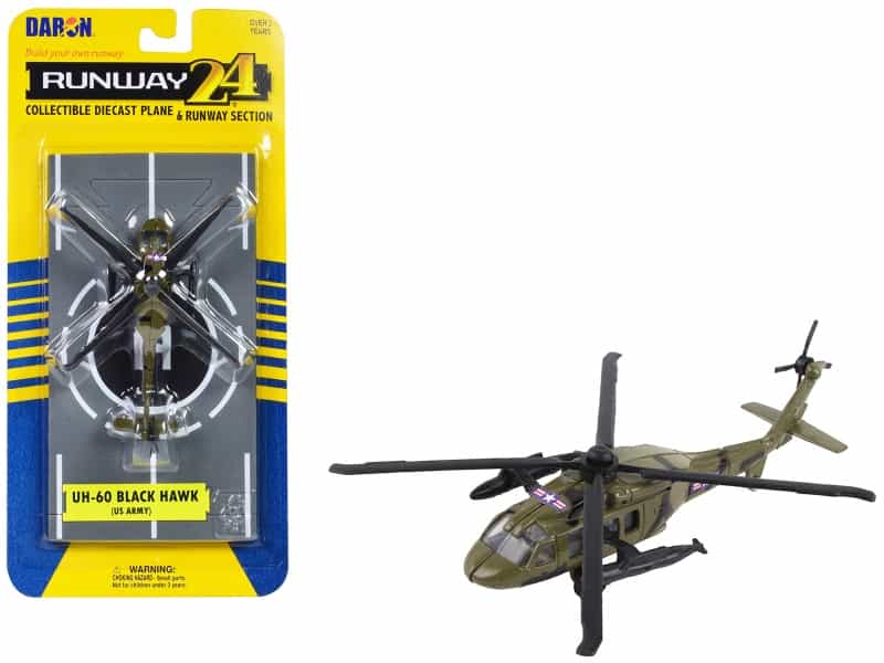 Sikorsky Uh-60 Black Hawk Helicopter Olive Drab "United States Army" With Runway Section Diecast Model By Runway24