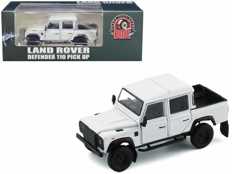 Land Rover Defender 110 Pickup Truck White With Extra Wheels 1/64 Diecast Model Car By Bm Creations