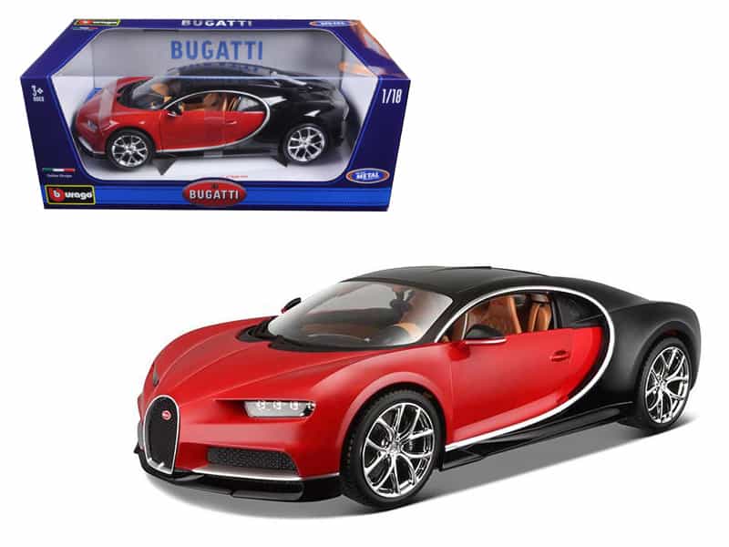 2016 Bugatti Chiron Red With Black 1/18 Diecast Model Car By Bburago
