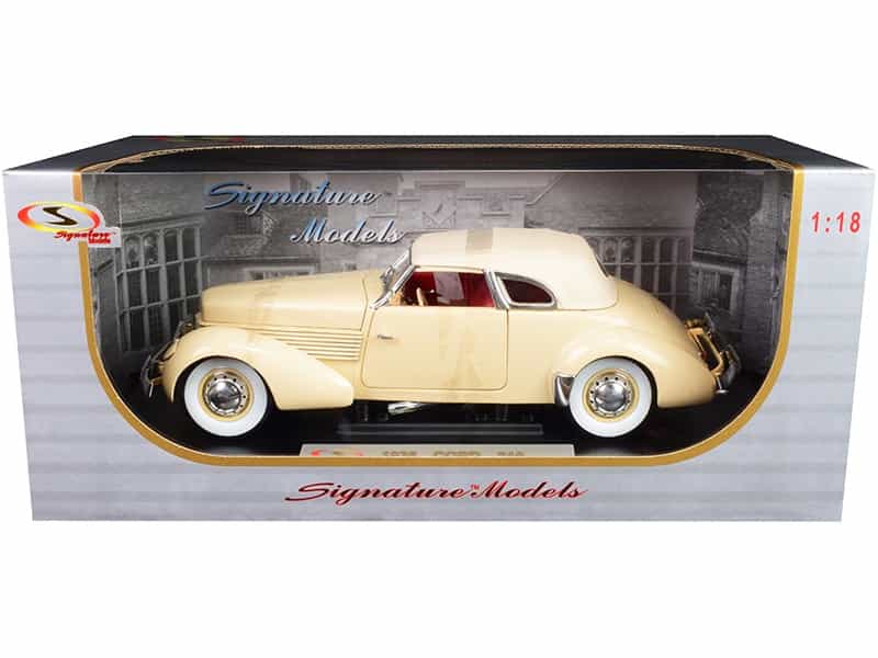 1936 Cord 810 Coupe Yellow With Cream Top And Red Interior 1/18 Diecast Model Car By Signature Models