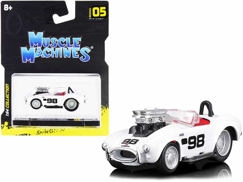 1964 Shelby Cobra #98 White With Red Interior 1/64 Diecast Model Car By Muscle Machines