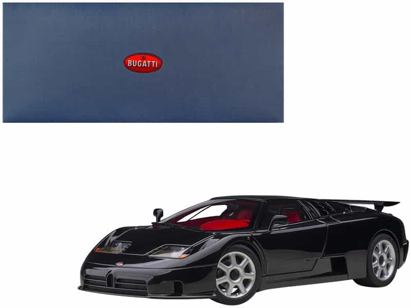 Bugatti Eb110 Ss Super Sport Nero Vernice Black With Red Interior And Silver Wheels 1/18 Model Car By Autoart