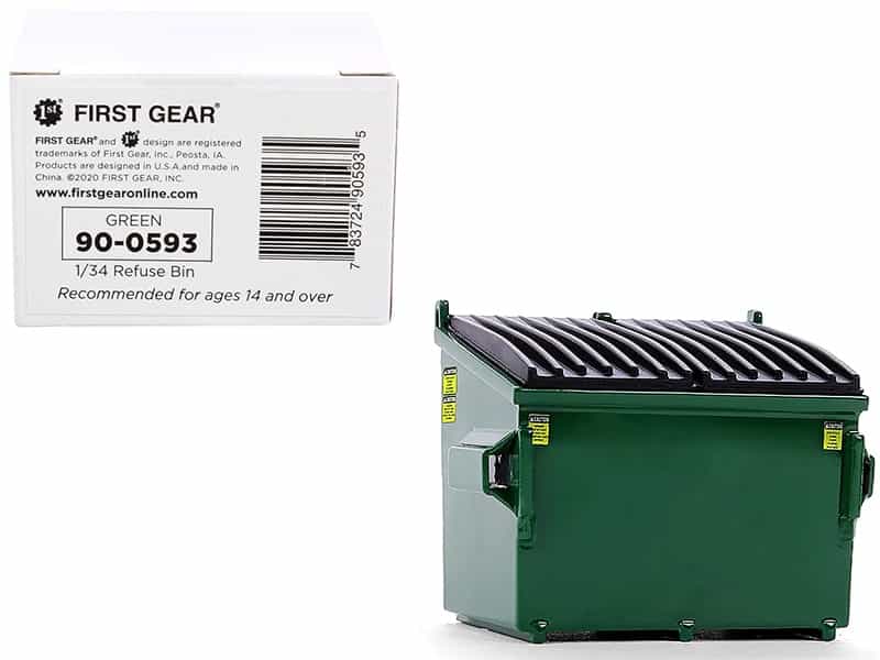 Refuse Trash Bin Green 1/34 Diecast Model By First Gear