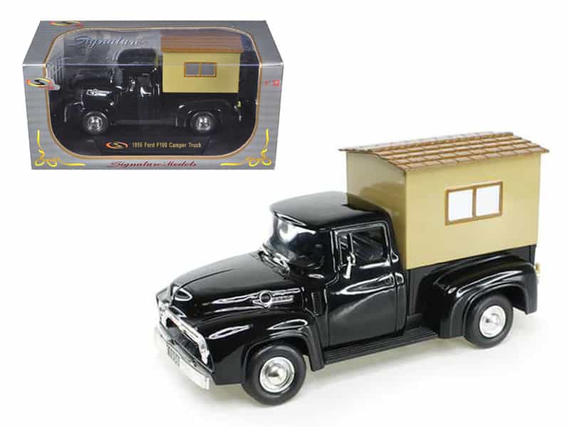 1956 Ford F-100 Pickup Truck Black With Camper 1/32 Diecast Model Car By Signature Models