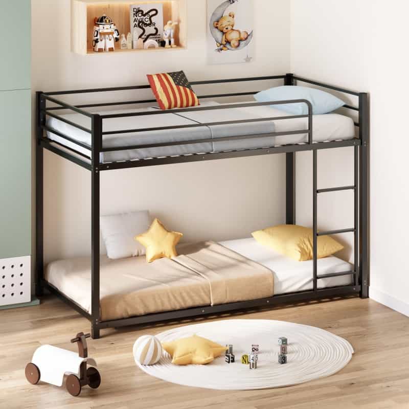 Joymor Metal Low Bunk Bed Twin Over Twin Bed Frame