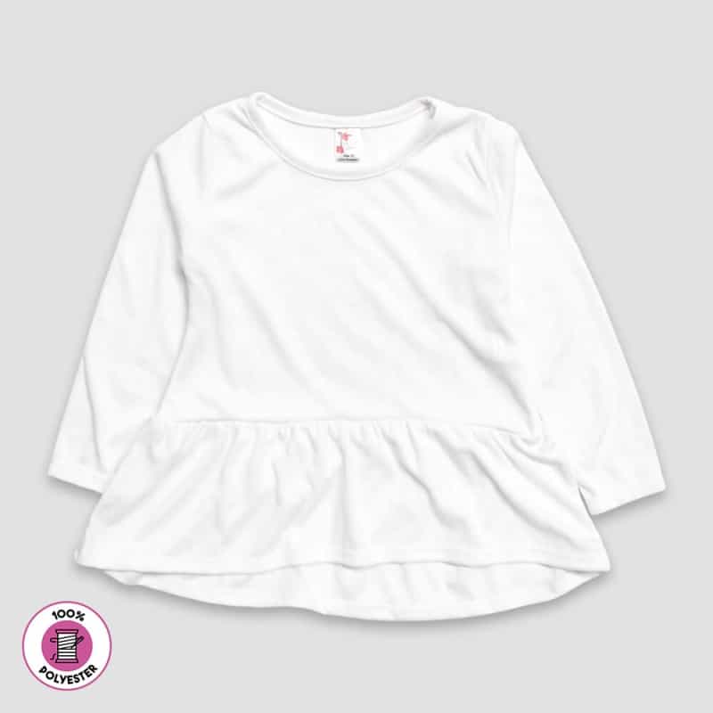 Toddler Girls’ Long Sleeve Peplum Tops – White – 100% Polyester