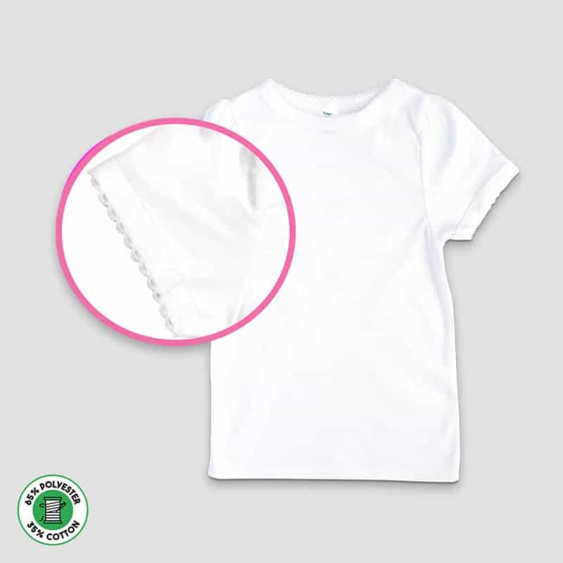 Baby Girls Scallop Trim T-Shirts – White – Polyester Cotton Blend