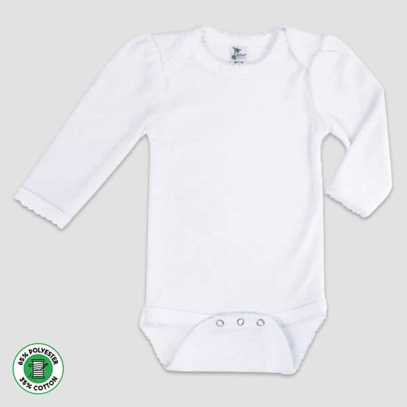 Baby One-Piece Bodysuit With Scallop Trim – Long Sleeve – Polyester Cotton Blend