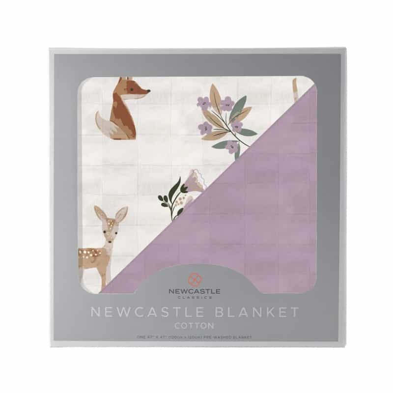 Sierra Fox And Deer And Orchid Lavender Cotton Newcastle Blanket