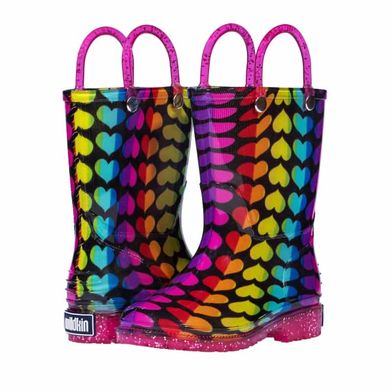 Rainbow Hearts Rain Boots, Size 10