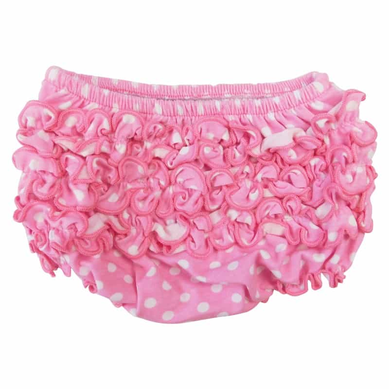 Annloren Baby & Toddler Girls Pink Polka Dot Knit Ruffled Butt Bloomer Diaper Cover