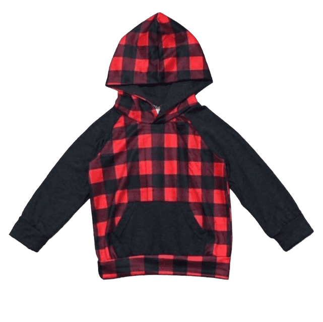 Unisex Red & Black Plaid Pullover Hoodie Christmas Jacket