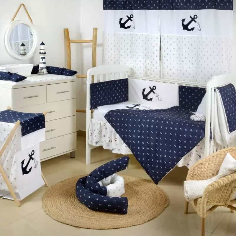 Navy Anchor Patch Nautical Cotton 3 Piece Crib Bedding Set