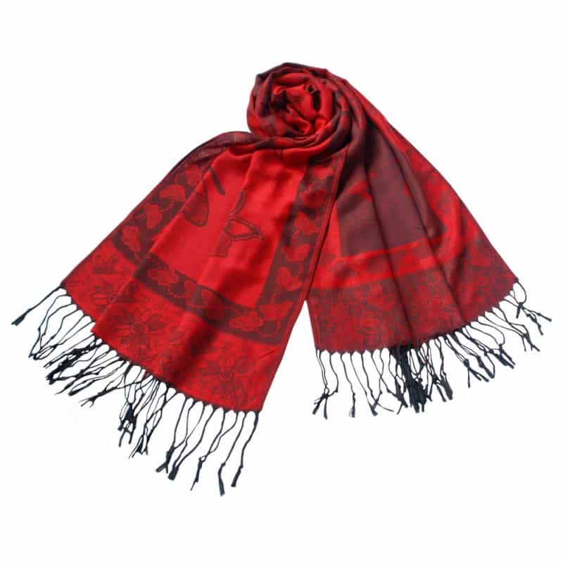 Red Big Butterfly & Flower Elegant Exquisitely Soft Tassel Ends Pashmina/Shawl/Scarf