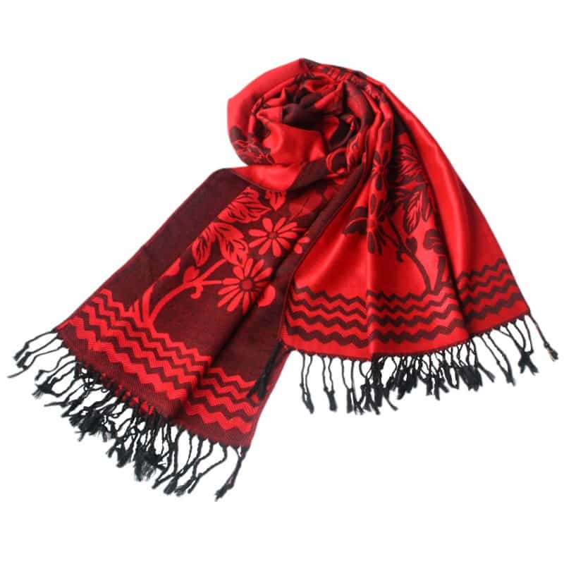 Red Base Peony Flowers Patterns Exquisitely Soft Woven Pashmina/Shawl/Scarf