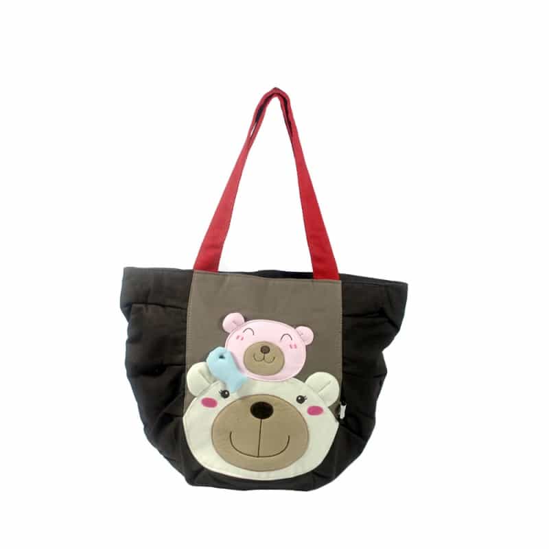 100% Cotton Canvas Shoulder Tote Bag - Bear Family