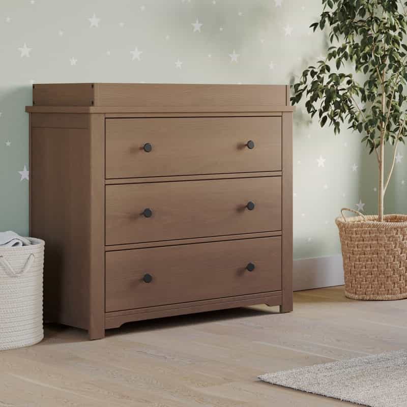 Harmony 3-Drawer Dresser With Changing Table Topper, Dusty Heather