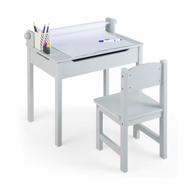 Wooden Kids Table And Chair Set With Storage And Paper Roll Holder