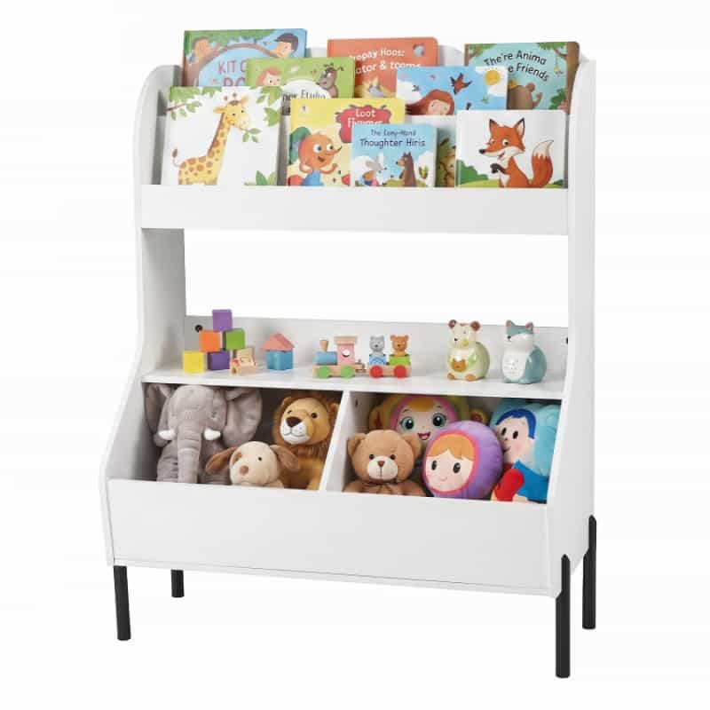 Kids Toy Storage Organizer Wooden Montessori Bookshelf With 2 Storage Bins