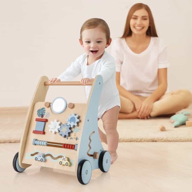 Wooden Baby Push And Pull Walker With Multi-Activity Learning Center