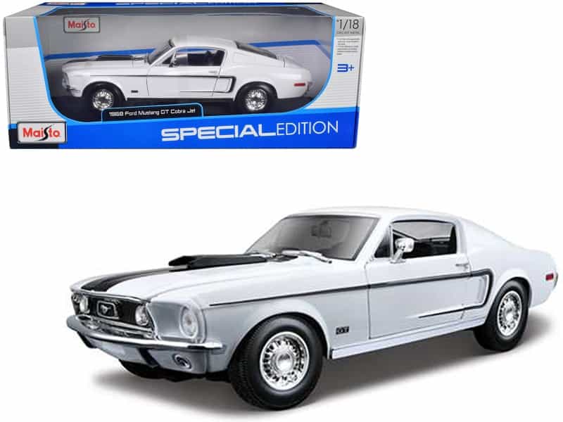 1968 Ford Mustang Cj Cobra Jet White 1/18 Diecast Model Car By Maisto