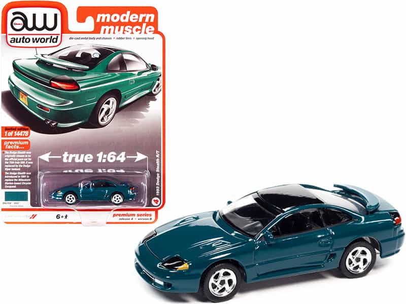 1993 Dodge Stealth R/T Peacock Green With Black Top "Modern Muscle" Limited Edition To 14478 Pieces Worldwide 1/64 Diecast Model Car By Auto World