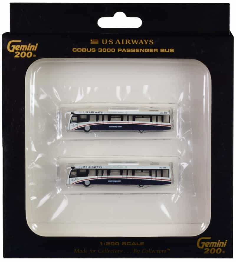 Cobus 3000 Passenger Bus White And Blue "Us Airways Shuttle Bus" 2 Piece Set "Gemini 200" Series Diecast Models By Geminijets