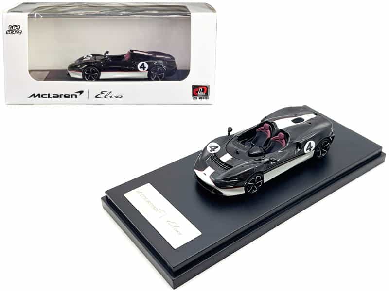 Mclaren Elva Convertible #4 Carbon Black With White And Red Stripes 1/64 Diecast Model Car By Lcd Models