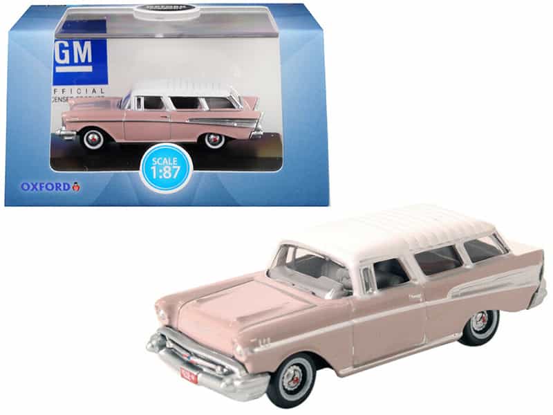 1957 Chevrolet Nomad Dusk Pearl Pink With Imperial Ivory Top 1/87 (Ho) Scale Diecast Model Car By Oxford Diecast