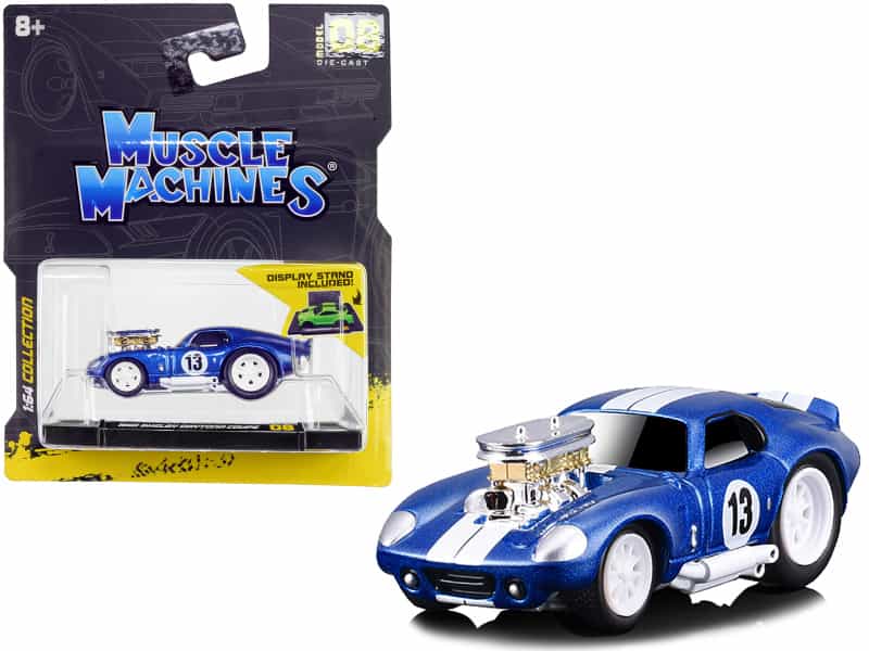 1965 Shelby Daytona Coupe #13 Blue Metallic With White Stripes 1/64 Diecast Model Car By Muscle Machines