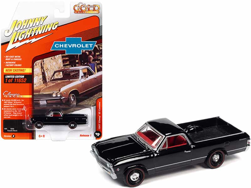 1967 Chevrolet El Camino Tuxedo Black With Red Interior "Classic Gold Collection" Series Limited Edition To 11652 Pieces Worldwide 1/64 Diecast Model Car By Johnny Lightning
