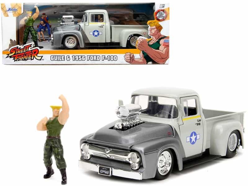 1956 Ford F-100 Pickup Truck Tan And Gray Metallic And Guile Diecast Figure "Street Fighter" Video Game "Anime Hollywood Rides" Series 1/24 Diecast Model Car By Jada