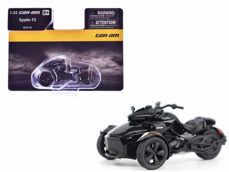 Can-Am Spyder F3 3-Wheel Motorcycle Steel Black Metallic 1/32 Diecast Model By Brp Models