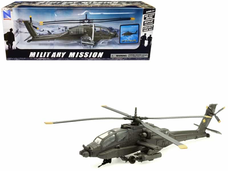 Boeing Ah-64 Apache Attack Helicopter Olive Drab "United States Army" "Military Mission" Series 1/55 Diecast Model By New Ray