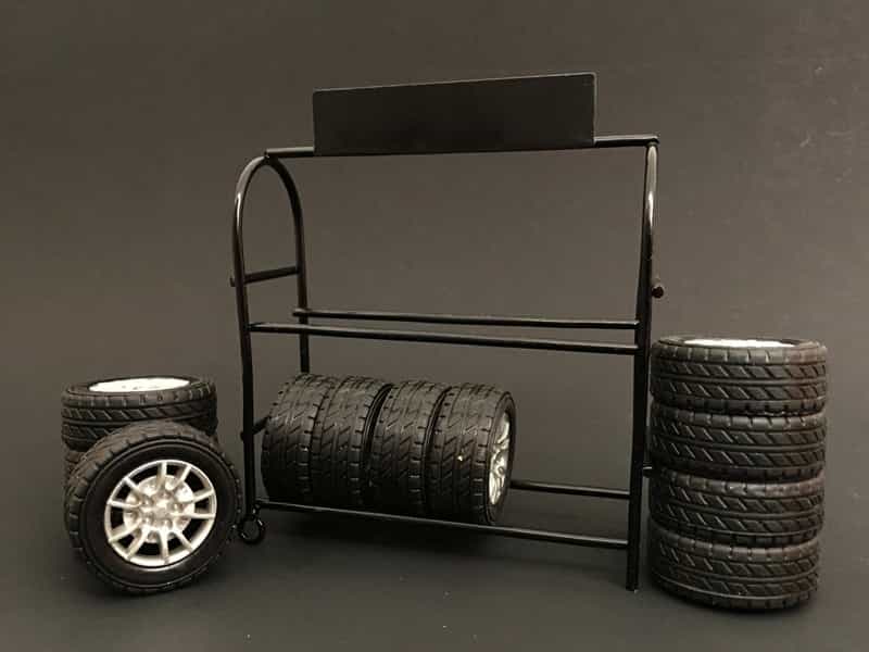 Metal Tire Rack With Rims And Tires For 1/24 Scale Models By American Diorama