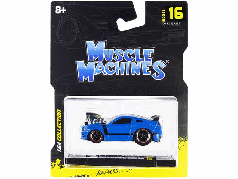 2013 Ford Mustang Boss 302 Light Blue With Black Stripes 1/64 Diecast Model Car By Muscle Machines