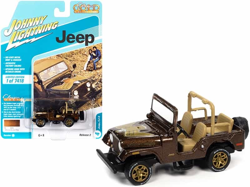 Jeep Cj-5 Mocha Brown Metallic With Golden Eagle Graphics "Classic Gold Collection" Series Limited Edition To 7418 Pieces Worldwide 1/64 Diecast Model Car By Johnny Lightning
