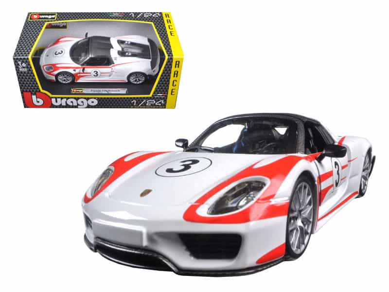 Porsche 918 Spyder Weissach #3 White 1/24 Diecast Model Car By Bburago